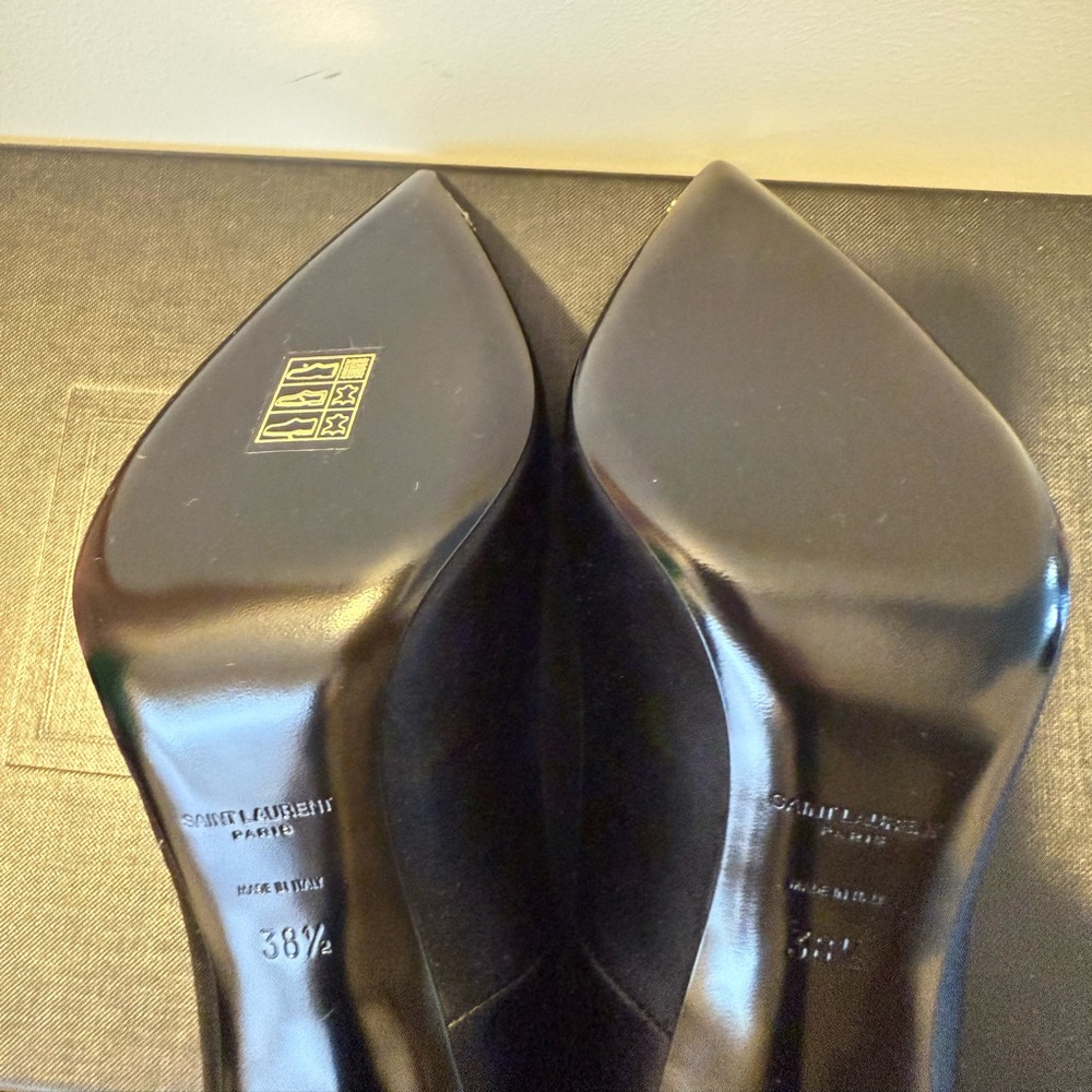 Saint Laurent Tower 110 Strass Black Satin Heels with Crystal Embellishments - Picture 3 of 6